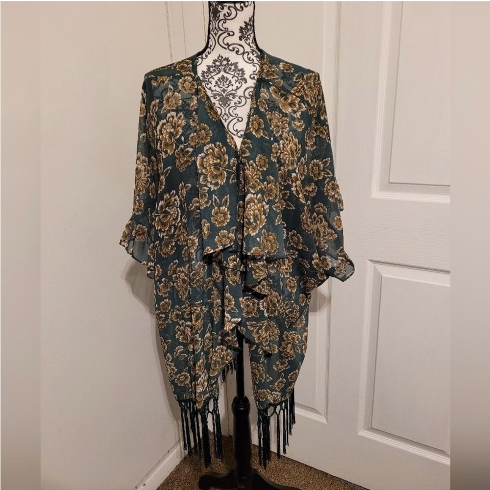Entro kimono green gold floral cover-up